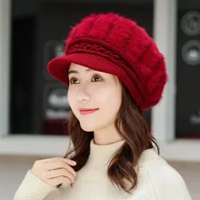 Новая регулируемая зимняя женская шапка с помпоном из меха кролика, зимняя шапка для девочек, вязаные шапки Скалли, шапки, бренд, женский головной убор из плотной ткани