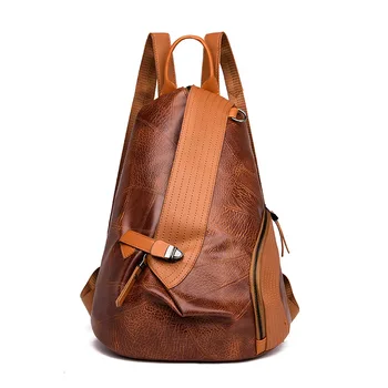 

1PCS New PU Bucket Line Two-shoulder Backpack Anti-theft Waterproof Woman Large-capacity Bag Leather Backpack