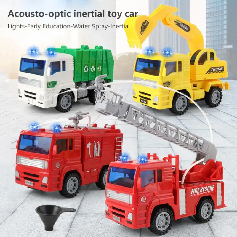 

New Lighting Music Inertia Fire Truck Sprayable Crane Engineering Model Mixer Children's Early Education Toys Child Baby Gift
