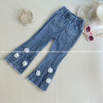 

Girls' jeans foreign pants spring clothes, 2020 new Korean fashionable flared pants, elastic casual pants