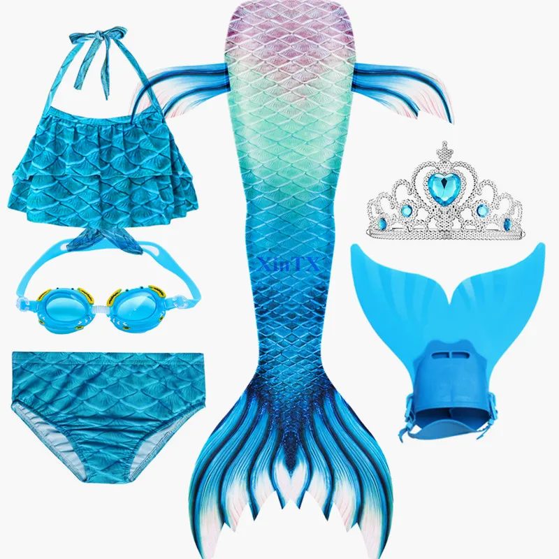 

Hot Swimmable Mermaid Tail Costume Swimsuit With or No Monofin Fin Flipper Kids Swimmable Children Swimwear Set Ariel Cosplay