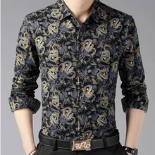 Мужская Осенняя хлопковая рубашка, мужская повседневная рубашка с длинными рукавами и принтом китайского дракона и крана, модная крутая и дышащая рубашка
