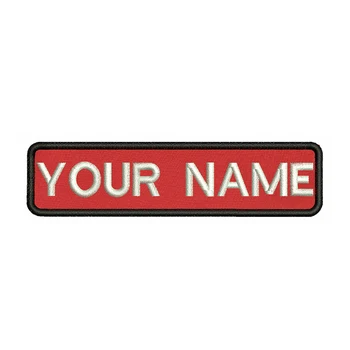 

Embroidery Custom Name Text Patch Stripes badge Red background Iron On Or Velcro Backing Patches For Clothes Backpack Hat RR-01A