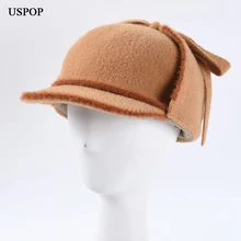 USPOP, женские бейсболки, зимние кепки, защита ушей, теплые шапки из искусственного меха норки, бейсболки с плоским козырьком, шапки-бомберы