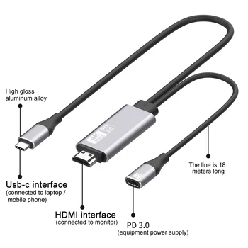 

2 In 1 Smartphones Mirroring Cable 4K 60Hz HD Multimedia Home Office Projector Portable Universal Type C To HDMI Monitor TV