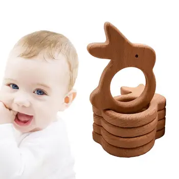 

Baby Rabbit Beech Teether Infant Teething Chewing Soother Molar Toys DIY Pendant Accessoriesy