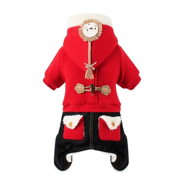 

Winter Warm Dog Clothes Jumpsuit Dog Coat Pets Clothes Thickened 4 feets Pet Outfit Clothes for Small Dogs Red Blue