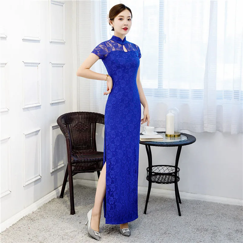 Women Cheongsam Short-sleeve Long Dress Costumes S To 5XL chinese dress
