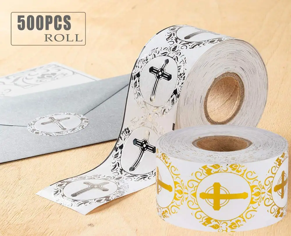

500PCS Gold/Silver Foil Cross Stickers Sealed Gift Decorative Label Jesus Religious Prayer Christian Pray Stickers Favors Tags