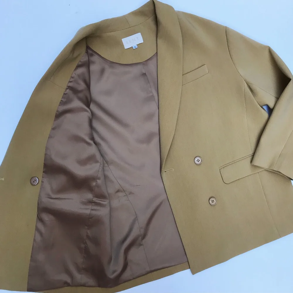 Осенний повседневный комплект с высокой талией, сплит-юбка и свободный пиджак из двух частей Женский пиджак и юбка