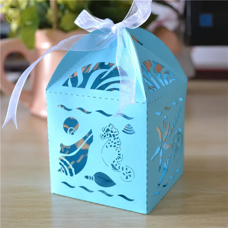 Морская тема Mery уникальная лазерная резка оболочки и гиппокамп baby shower День рождения подарочные коробки