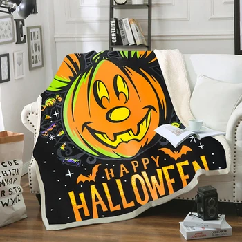 

Happy Halloween Pumpkin Lantern Printed Soft Throw Blanket Sherpa Backing Kids Girls Boys Christmas Gift 150X200CM on Bed Sofa