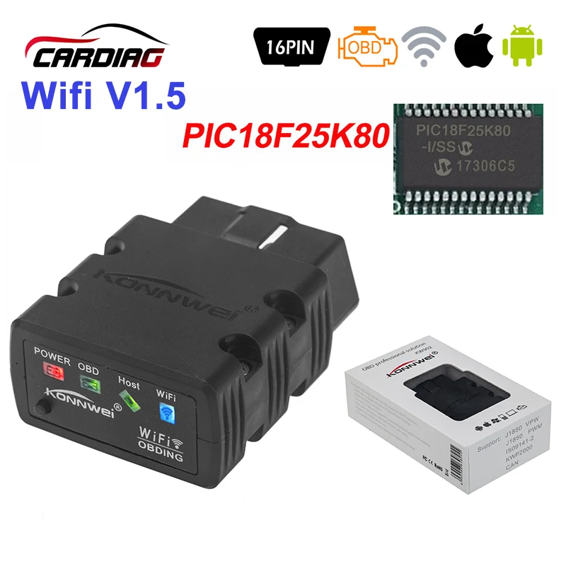 Автомобильный диагностический прибор Konnwei KW902 ELM327 V1.5 PIC18F25K80 OBDII|Считыватели кодов