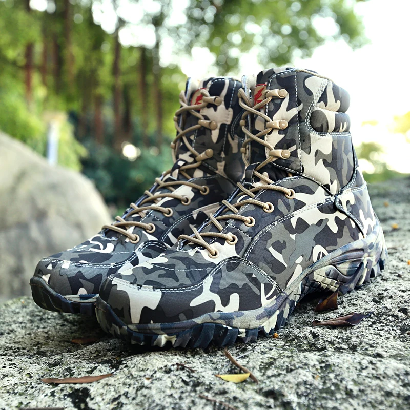 Billige Männer Military Armee Boot 2018 Frühling Hohe Qualität Wasserdicht Leinwand Camouflage Taktische Kampf Wüste Stiefeletten Herren Schuhe