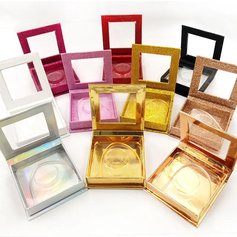 

false eyelash packaging box wholesale 10pcs/pack 3D mink lash boxes custom logo faux cils strip lashes glitter square case empty