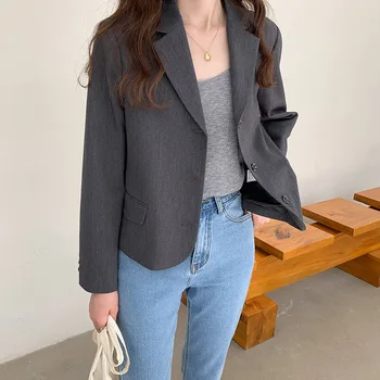 

TG Solid Color Short Small Suit Female 2020 Autumn Clothing New Style Korean-style Casual Long Sleeve Turn-down Collar Coat 1252