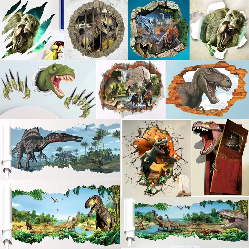 3d vivid Dinosaur Wall Stickers Decals for kids rooms Art Children Bedroom Decoration Kids Cartoon Movie Poster Mural