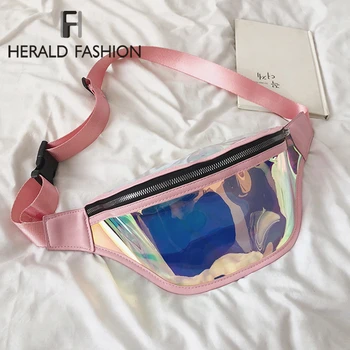 

Herald Fashion Laser Belt Waist Bag Women Waterproof Transparent Clear Punk Holographic Fanny Pack Hip Pop Waist Pack For Girls
