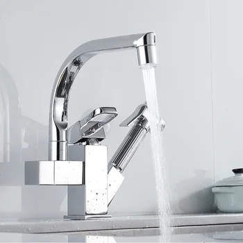 

Kitchen Faucet LED Single Handle Pull Out Double Spouts Kitchen Taps Sink Mixer Hot and Cold Water Faucets with Hook