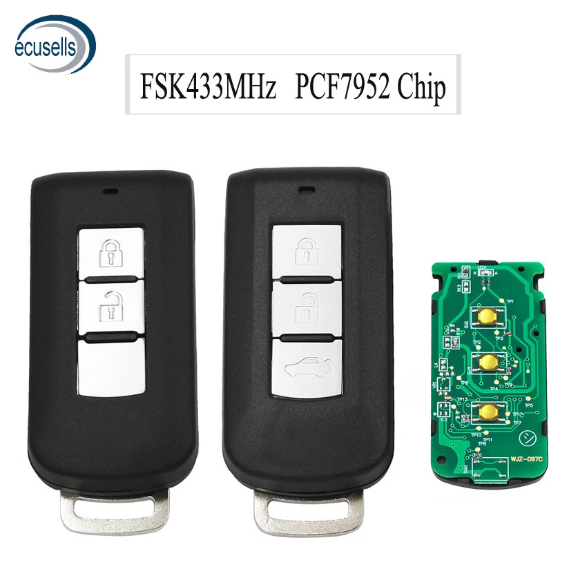 2 кнопки, 3 кнопки дистанционный смарт ключ-брелок FSK433MHz PCF7952 чип для Защитные чехлы для сидений, сшитые специально для Mitsubishi Lancer Outlander ASX(с аварийным ключом