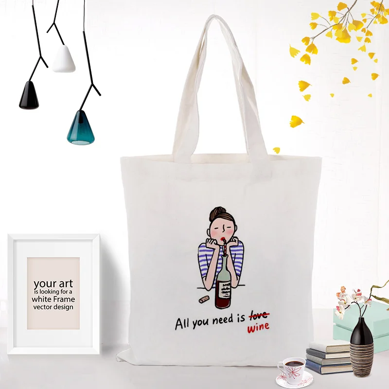 Shopping Bag Girl Pattern Daily Use Custom Print Logo Text DIY Handbag Eco Reusable Recycle Canvas Tote Bag - Цвет: GIRL200