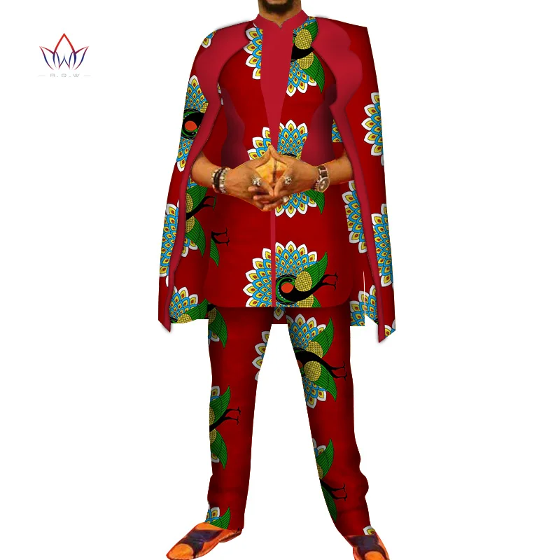 Африканский принт 3 шт. мужские комплекты Топ dashiki и брюки и халат набор Базен размера плюс традиционная африканская одежда 6XL WYN327