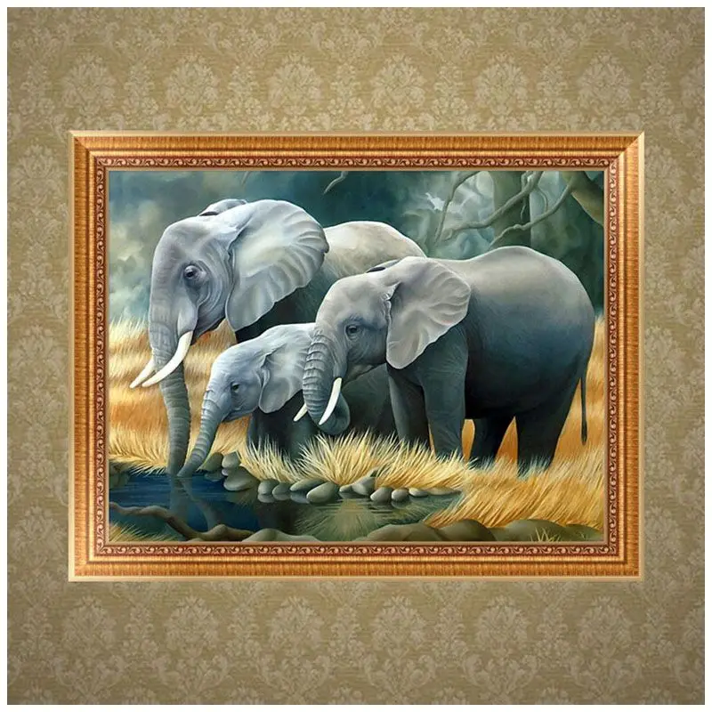 DIY 5D Diamond Embroidery three Elephant Painting Cross Stitch Art Craft Home Decor