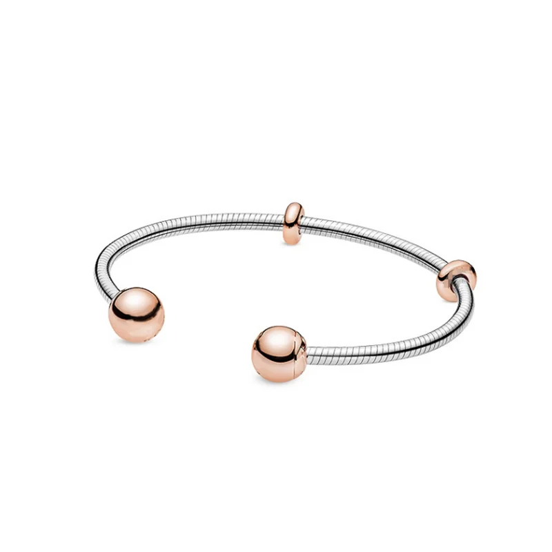 

GChic 925 Sterling Silver Base Snake Chain Rose Gold Openwork Open Pan Bracelets Bangle Fit Pandora Bracelet Fashion Women Charm
