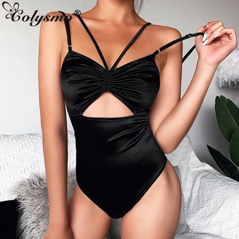 

Colysmo Ruched Hollow Out Sexy Bodysuit Women Sleeveless Bodycon Bodysuits Spaghetti Straps Romper Clubwear 2020 Fashion Body
