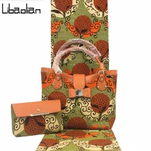 Африканская восковая Сумочка, набор, африканская сумка из Анкары с настоящей голландской вощеной тканью, 6 ярдов, хлопок, для женской сумки, F911-18