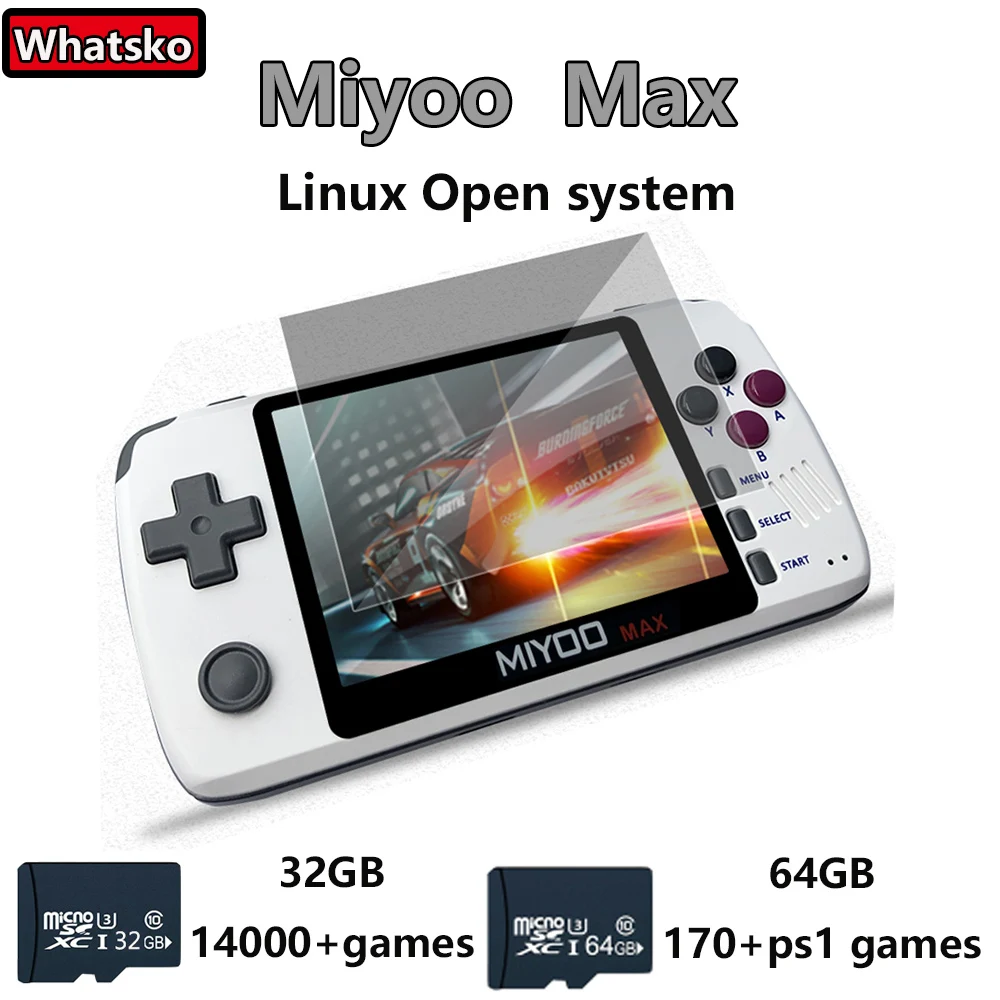 

Powkiddy miyoo max video game Retro handheld game 16G+32G+64GB Built-in 14000+ games ps1 games Linux open RG350 system