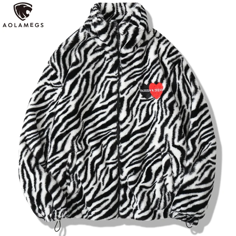 Aolamegs Chaqueta de invierno para hombre, abrigos con estampado a rayas de  cebra y corazón, con cremallera, Hip Hop, Retro, Hipster, holgado, suave,  peludo, cálido|Chaquetas| - AliExpress