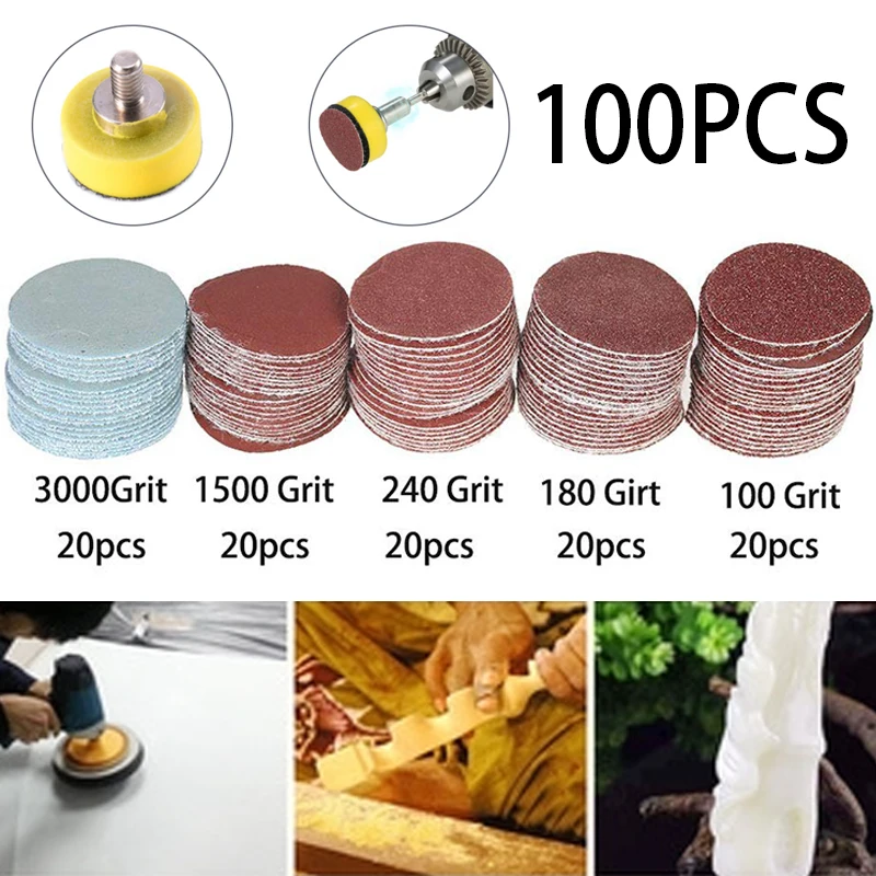 100pcs 1inch Sanding Disc + Loop Sanding Pad 1inch + 1/8inch Shank