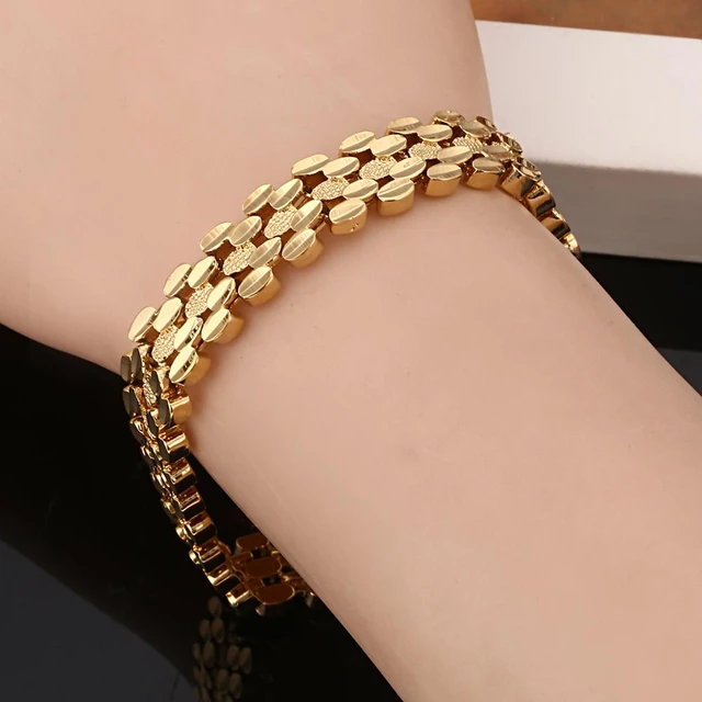 Luxury Mens Women Hand Chain Bracelets Male Wholesale Bijoux Gold Color Chain  Link Bracelet For Men Women engagement gift - AliExpress