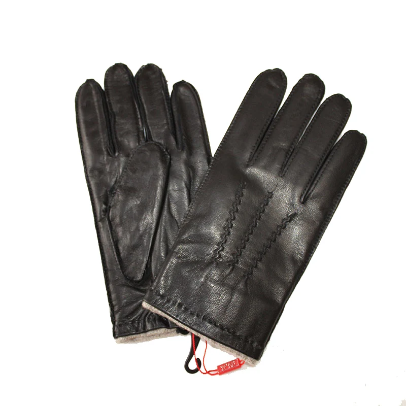 Leather gloves men's new goatskin gloves outer seams wool lining autumn