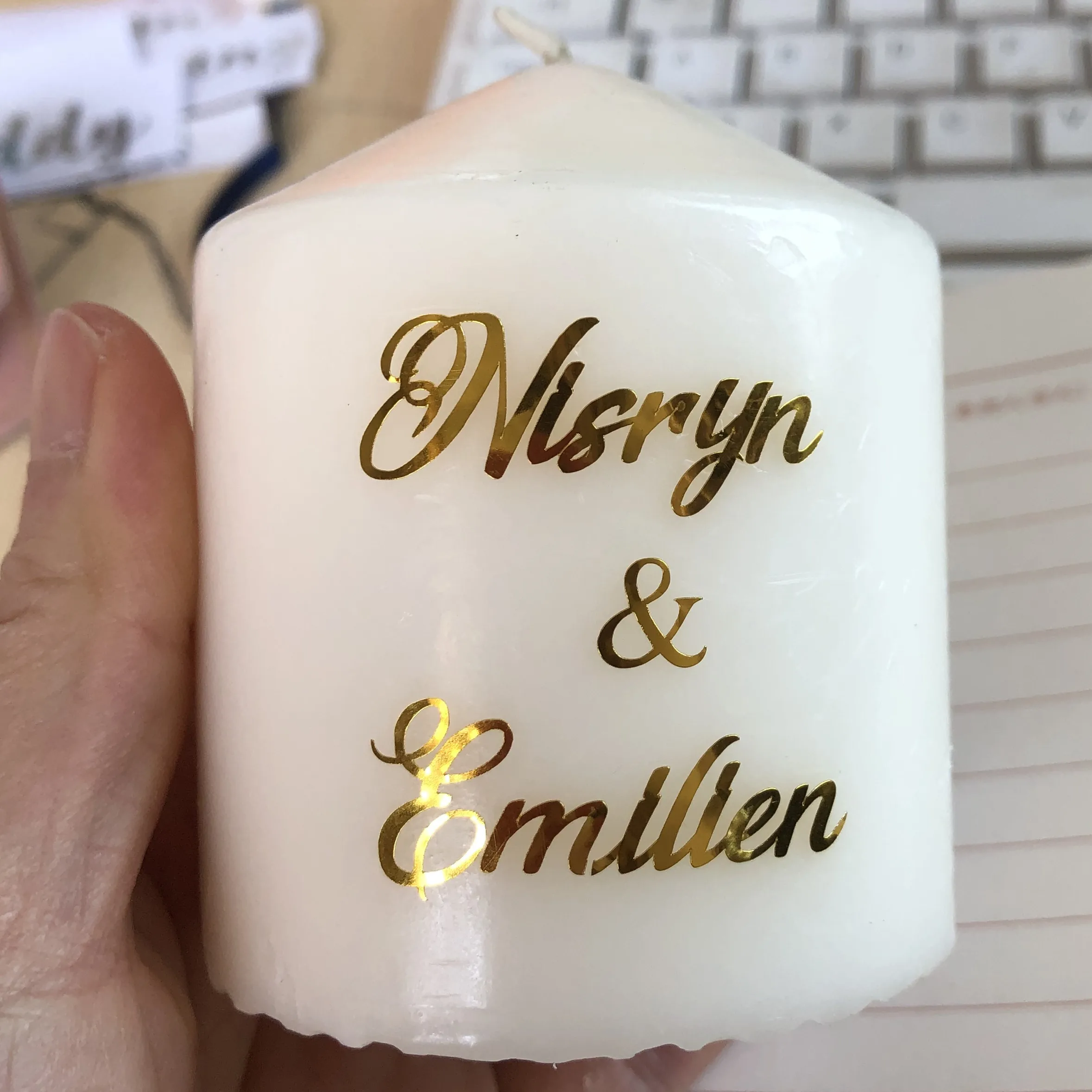 Personalized candle stickers vinyl name decals gold candles intitials letters sticker ( candle not included)