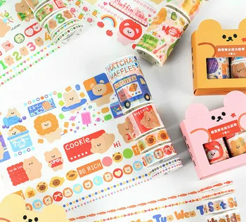 

6 Rolls A Pack Cute Cartoon Bear Friends Washi Tape Set 5mm/15mm/30mm*2M