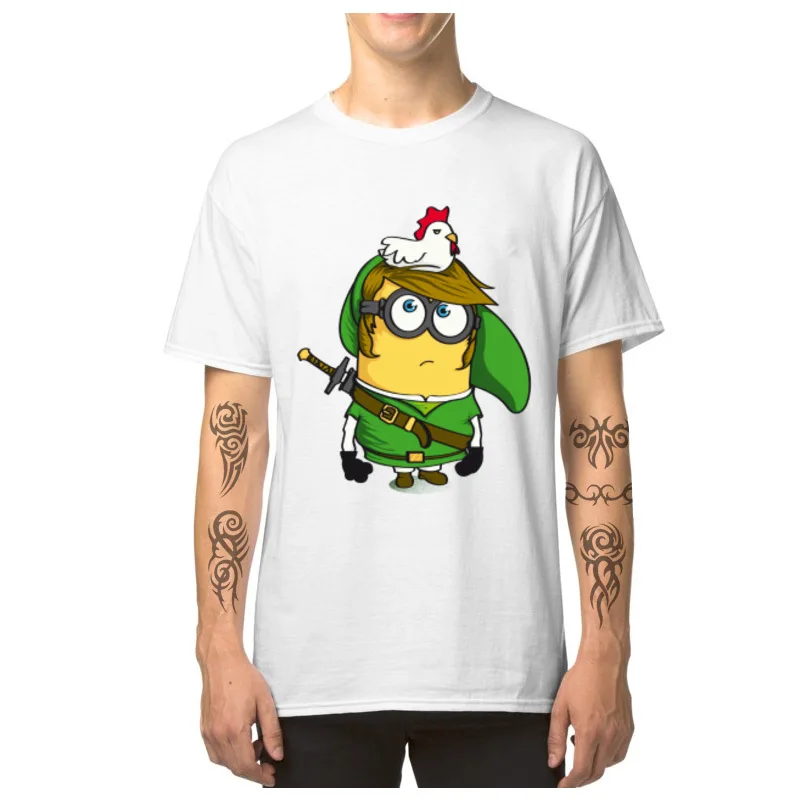 Cute Link_Minion_4087 Family T-shirts Crewneck Cotton Fabric Men Tops Shirt Short Sleeve April FOOL DAY Family Tops Tees Link_Minion_4087 white