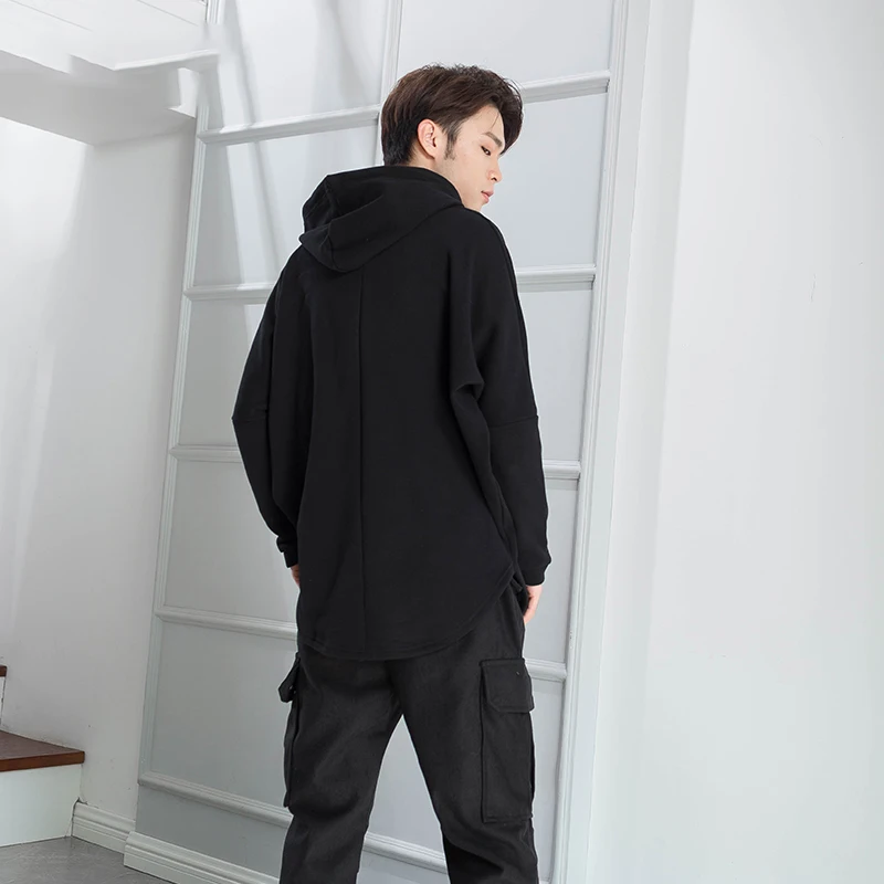 Men's coat autumn winter style hoodie loose with velvet thick hoodie men's casual sports shirt bat sleeve Europe and America