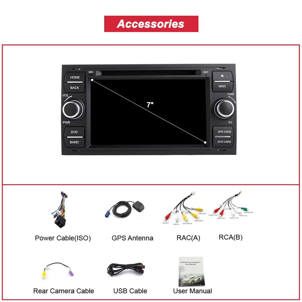 Clearance Bonroad 7" 2DIN Android 9.0 Car Video Player GPS Navigation for Focus Galaxy S-Max Fusion Fiesta Car Multimedia Player RAM4G 4