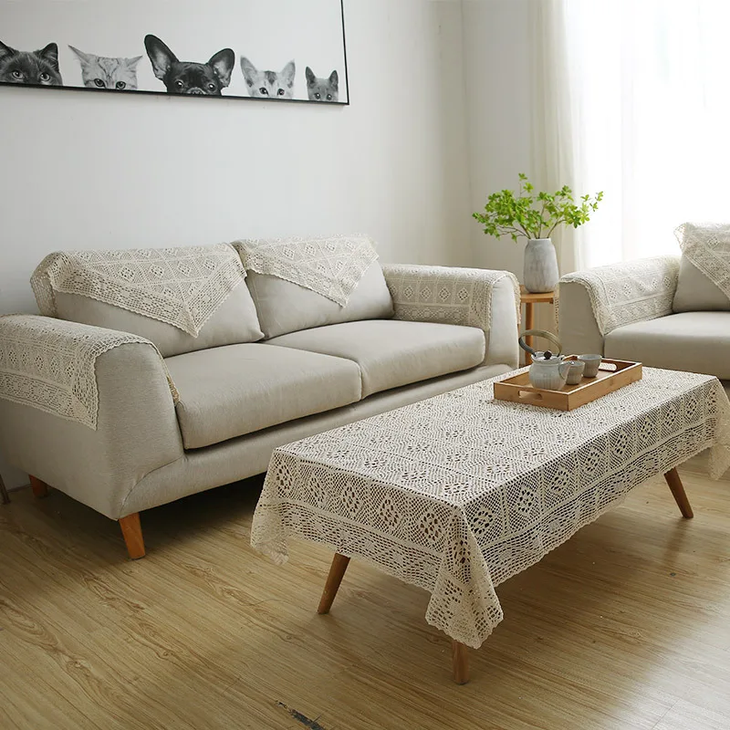 

New Style Anti-slip Whole Cotton Thread Hollow out Crochet Sofa Cover Pastoral Style Plain Color after Baby Sling Armrest Towel