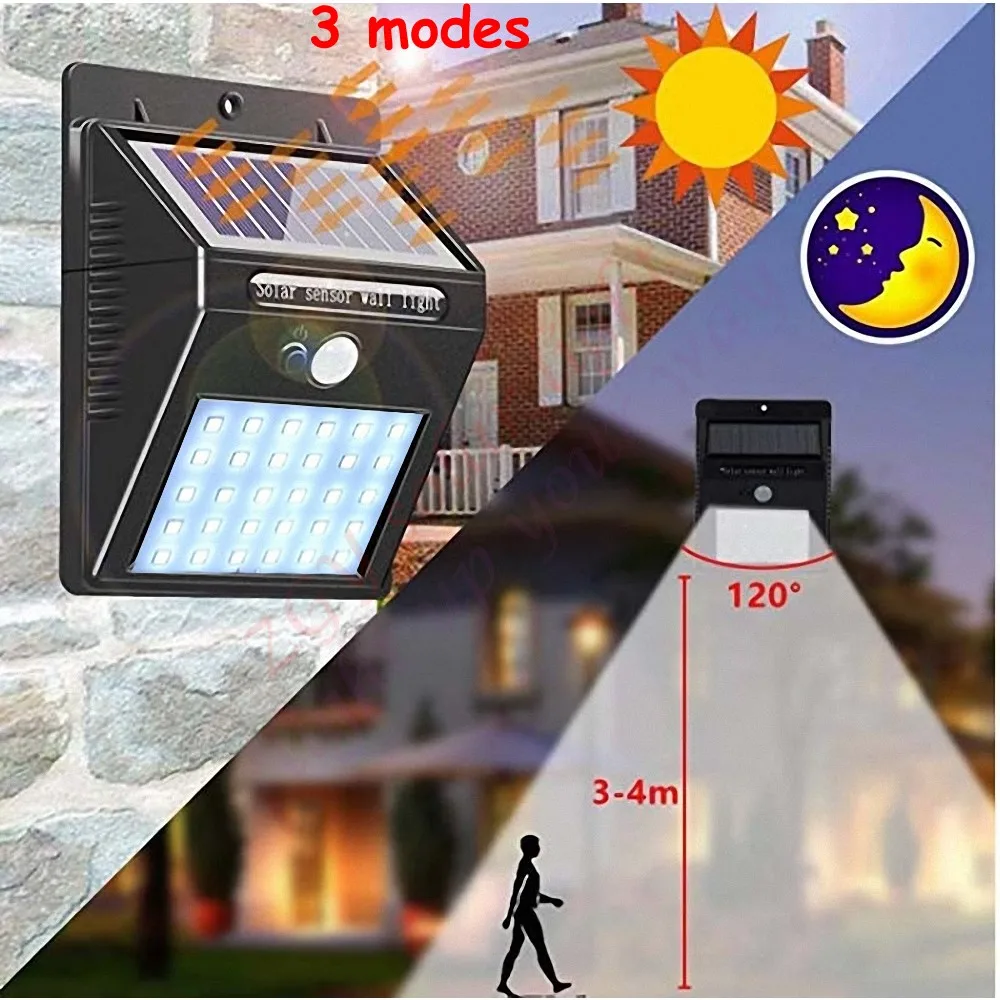 40 светодиодный светильник на солнечной батарее, датчик движения PIR, солнечный садовый светильник, водонепроницаемый, для улицы, энергосберегающий, для улицы, двора, дорожка, лампа для дома