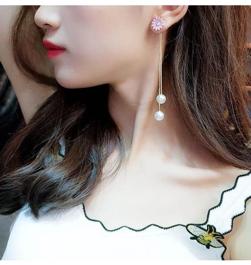 

Trendy Elegant Created Big Simulated Pearl Long Earrings Pearls String Statement Drop Earrings For Wedding Party Gift
