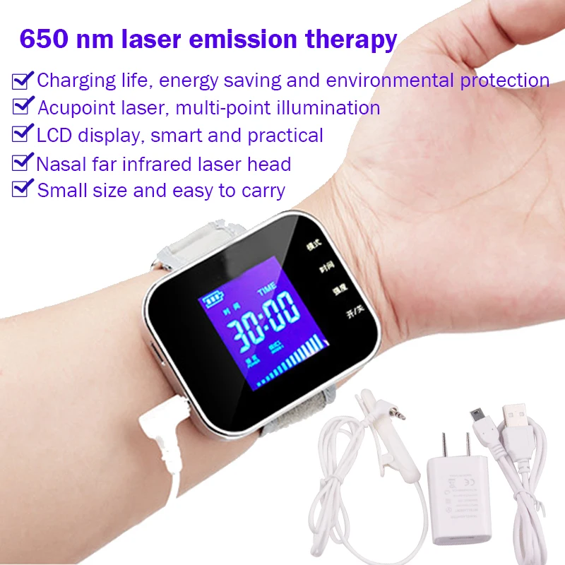 Household 650nm Laser Physiotherapy Wrist Diode LLLT for Diabetes Hypertension Treatment Diabetic Watch Laser Sinusitis Therapy
