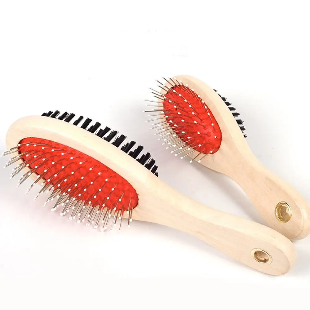 Peine para eliminación de pelo de mascotas, cepillo de doble cara para pelo de gato y perro con pelo, rastrillo de aseo de madera para cachorros, herramientas para el cuidado del cabello, producto de limpieza para masaje