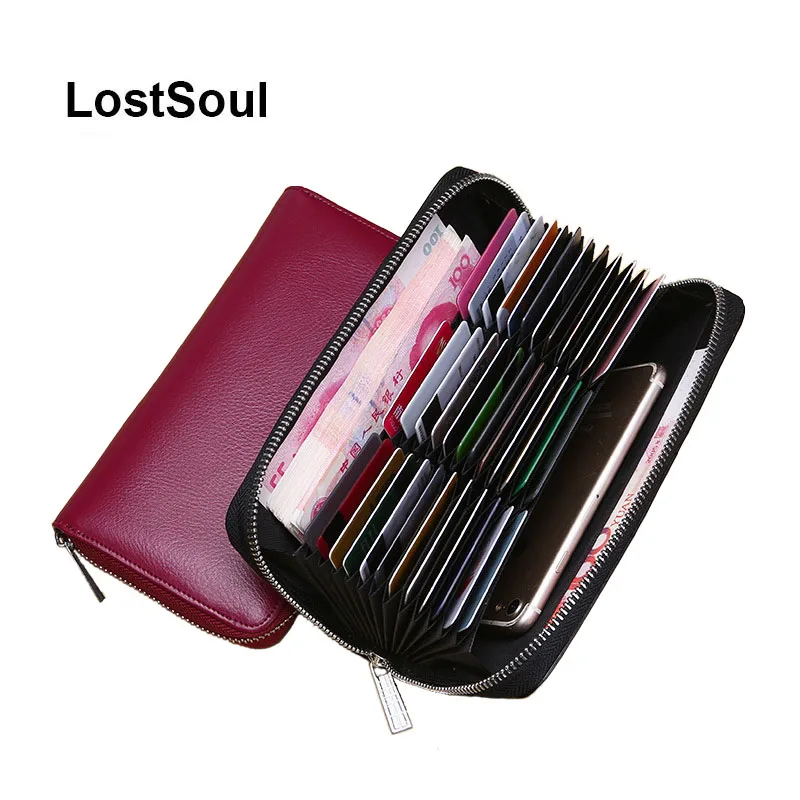 LostSoul rfid держатель для карт, кожаный натуральный кошелек для кредитных карт и денег, многофункциональный держатель для карт, Длинный кошелек tarjetero