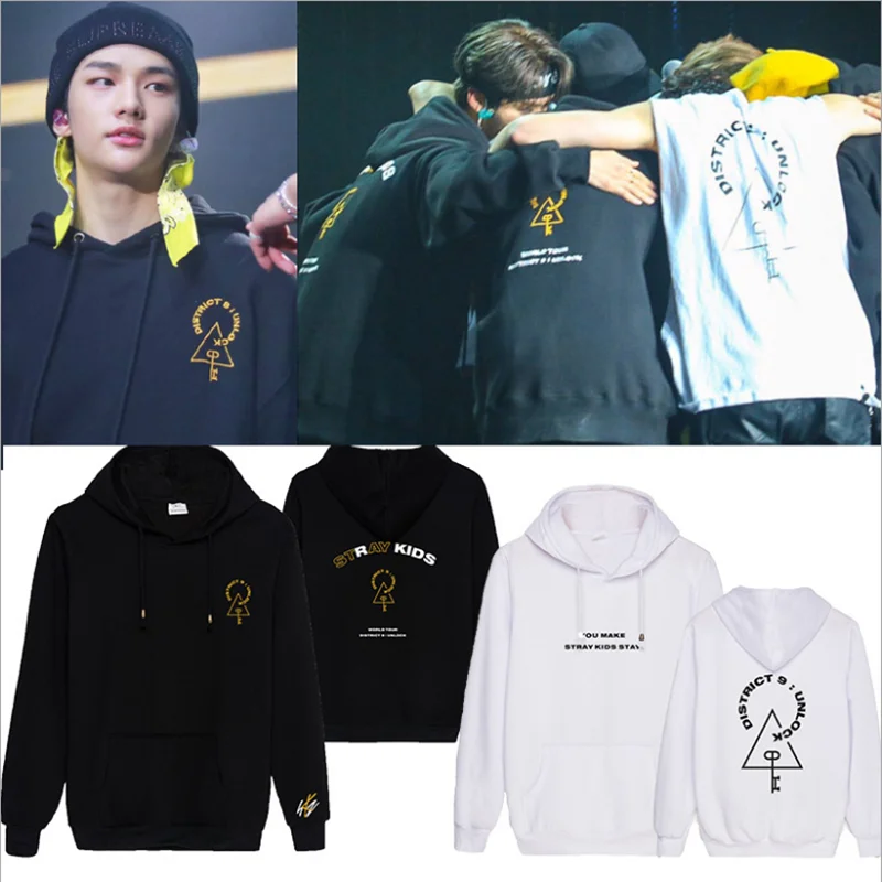

KPOP Stray Kids District 9 Unlock World Tour Concert Same Style Sport Hoodie Pullover Fan Winter Warm Coat Tops Unisex Cotton