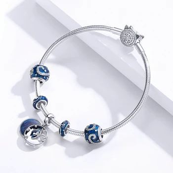 

fit original bracelet charm 925 sterling silver Pandora beads blue starry sky necklace pendant for women fashion jewelry making