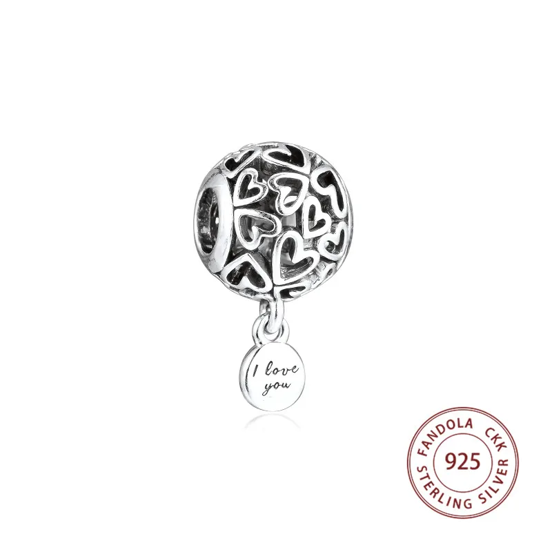 Подходит для браслета Pandora Argent Charm бусины из стерлингового серебра 925 ажурные сердца Подвески бусины для изготовления ювелирных изделий крален