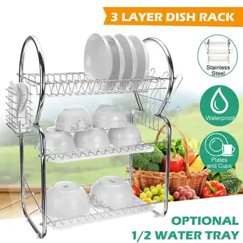 

3 Layer Multifunction Tier Stainles Steel Dish Drainer Cutlery Holder Rack Organizer Utensils Drip Tray Kitchen Tool Space Saver